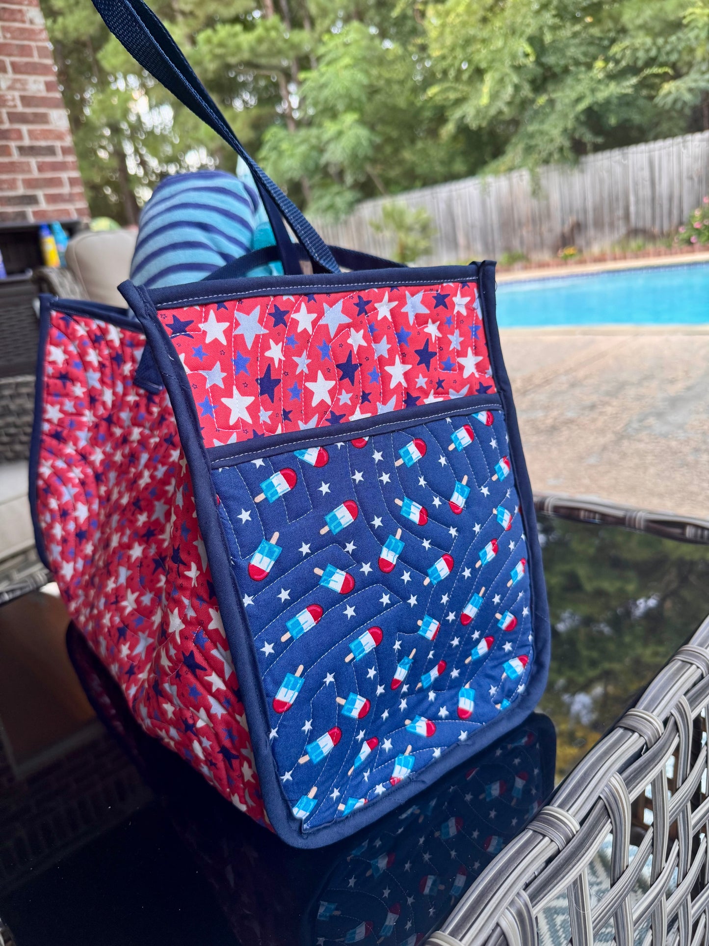 Large Quilted Tote Bag - Patriotic Stars image 2