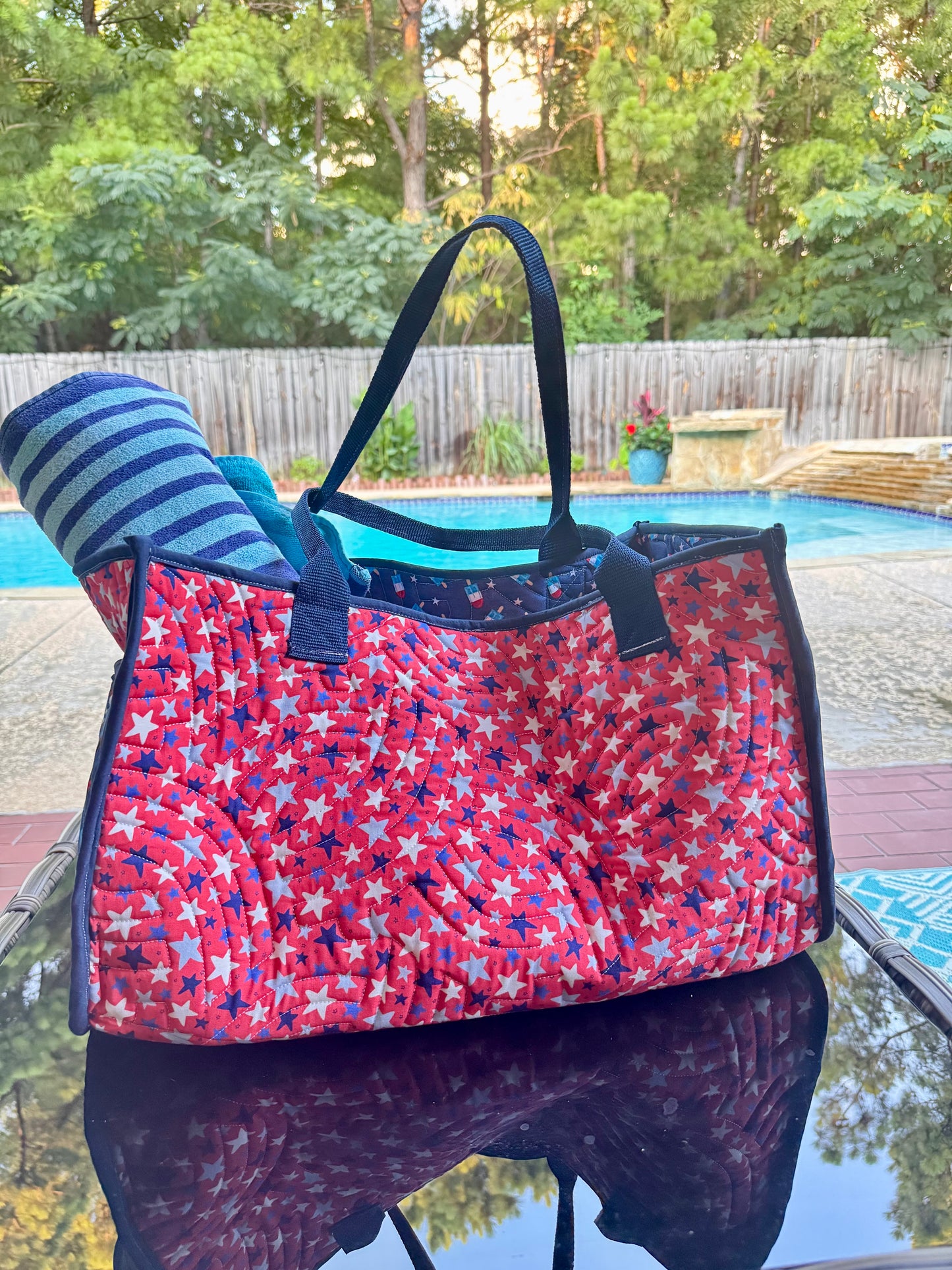 Large Quilted Tote Bag - Patriotic Stars image 1